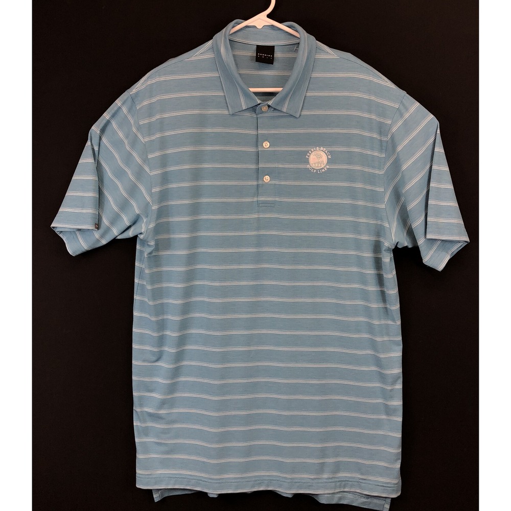 Dunning Golf Polo Mens XL Performance Light Blue Striped Pebble Beach Golf Links